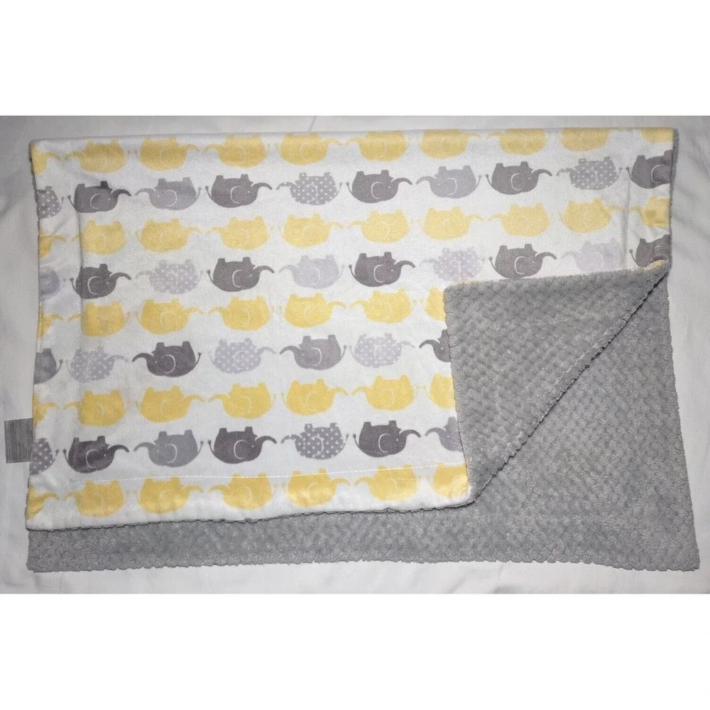SL Home Fashions RN 119741 Gray Yellow Elephant Baby Blanket Lovey White 30x40